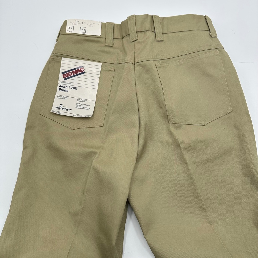 VTG Big Mac Permanent Press Jean Look Pants Men 34x34 Khaki Western Made USA NWT